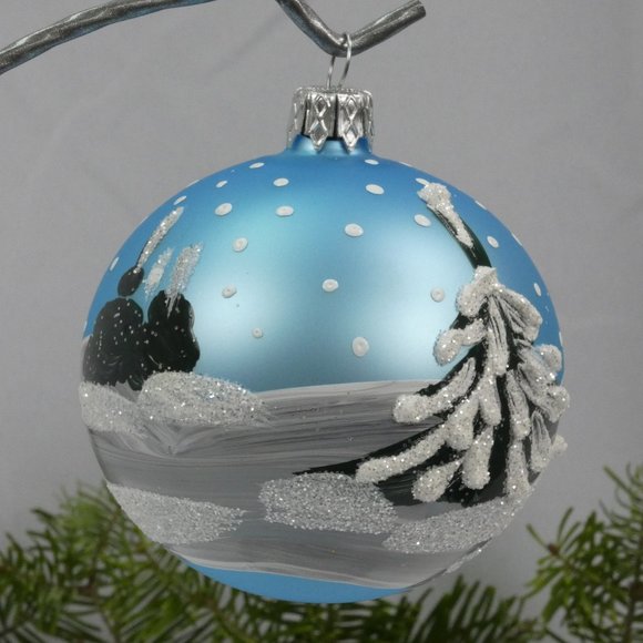 Winter Village Hand Decorated Christmas Ornament 3" Blown Glass Ball**SET OF 6** - Picture 4 of 5